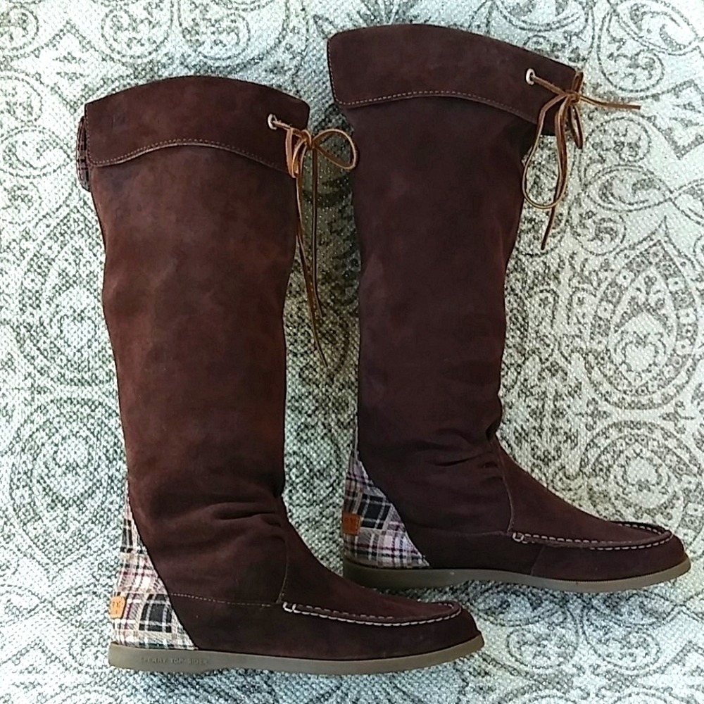 Sperry Top-Sider Plaid Accent Nice Below Knee Leather Boots